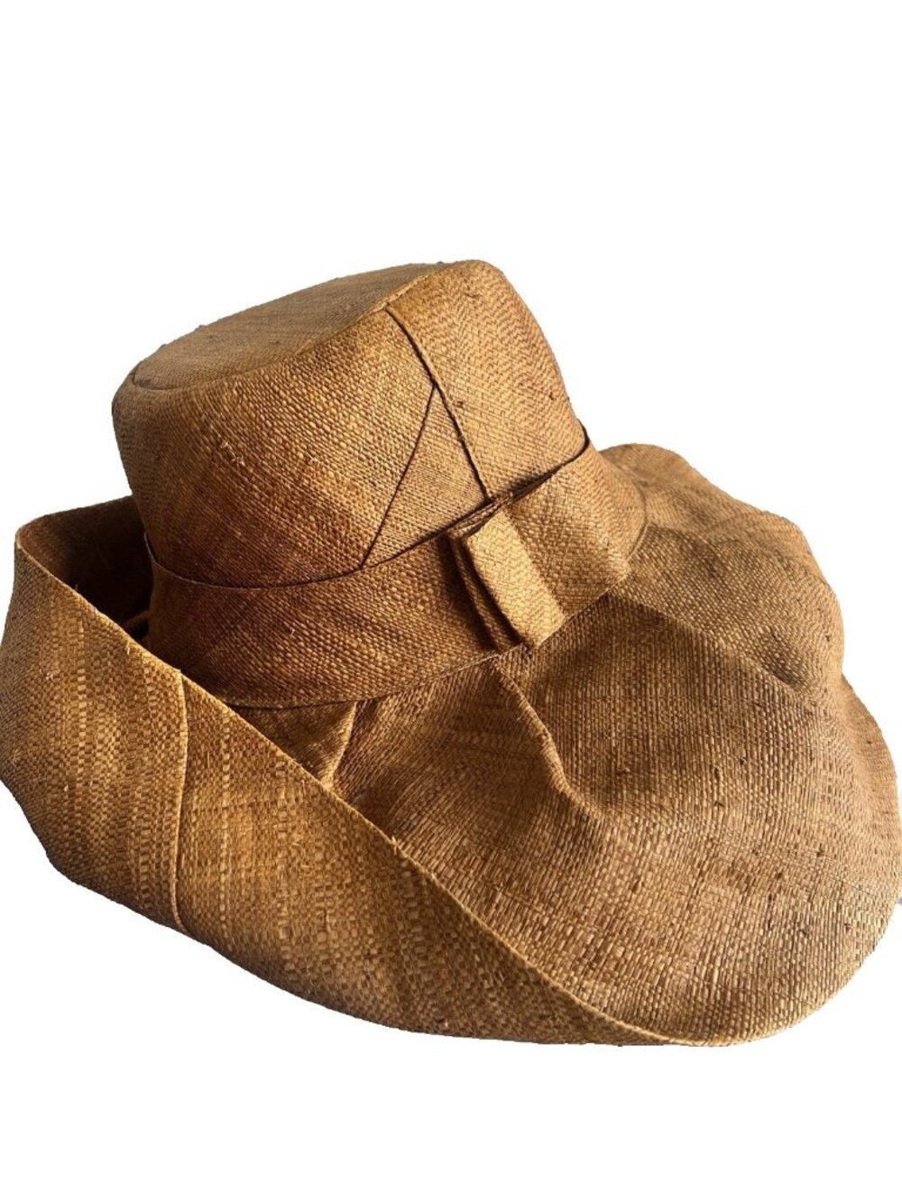 Ladie's Madagascar Premium 100% Raffia 7" Wide Brim Hat Foldable Packable Brown